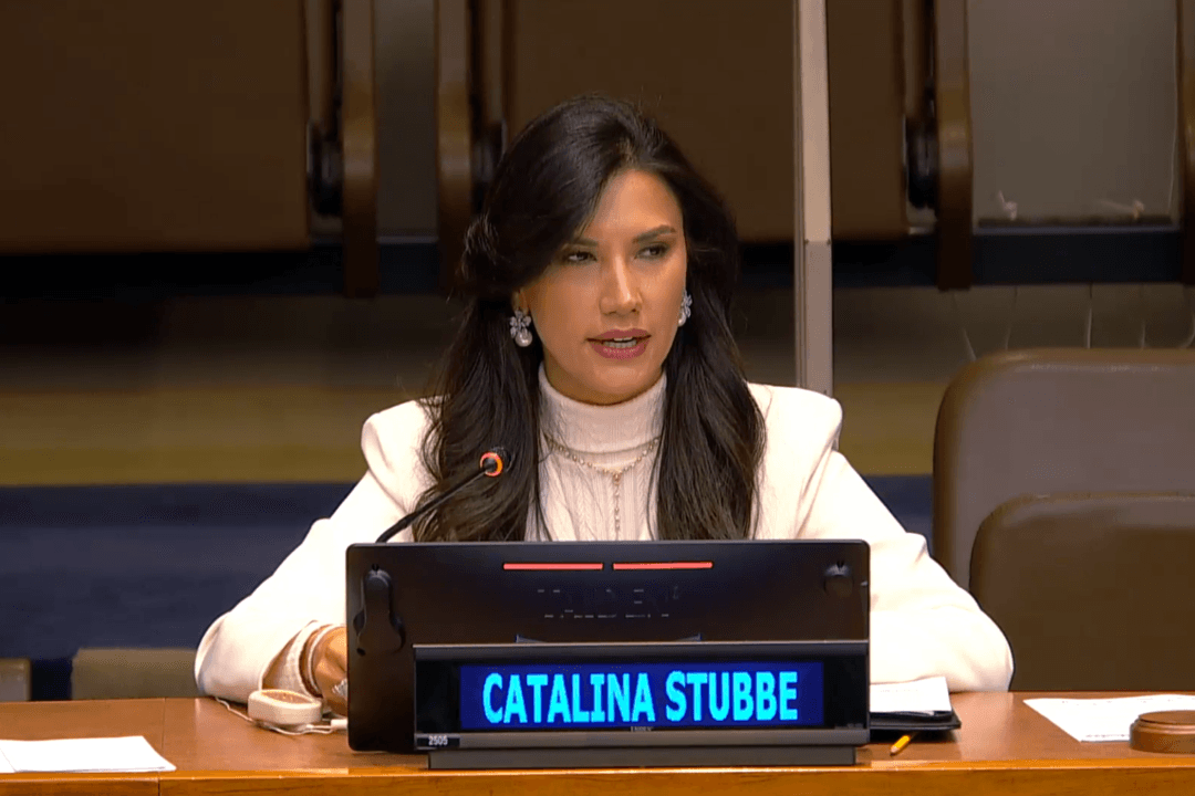 Moms for Liberty’s National Director of Outreach, Catalina Stubbe, spoke at the Transatlantic Summit on Affirming Universal Human Rights at the United Nations in New York on Nov. 17, 2023. (United Nations/Screenshot via UNTV)