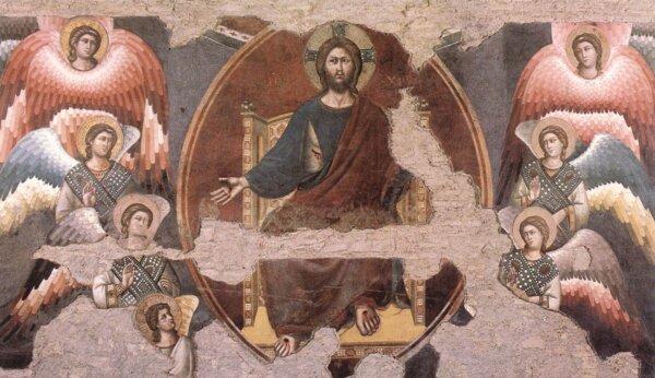 In the center of this detail of Pietro Cavallini’s “The Last Judgment” fresco, we can see the traditional art representation of “Christ in Judgment,” a variant of the “Christ in Majesty” motif that dates back to the fourth century. (Public Domain)