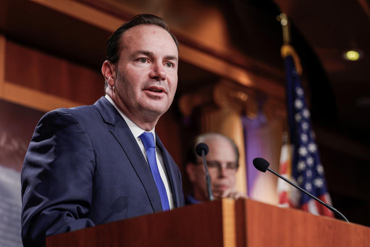 Sen. Mike Lee (R-Utah) speaks at a news conference on government spending at the U.S. Capitol in Washington on Dec. 7, 2022. (Anna Moneymaker/Getty Images)