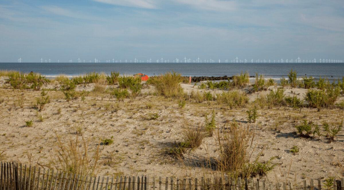 Cape May County commissioned visual simulations of how the Orsted windmills would appear from the beach. This would be the view from Plymouth Place and the Boardwalk in Ocean City, N.J. (Courtesy of the Cape May County Board of Commissioners)