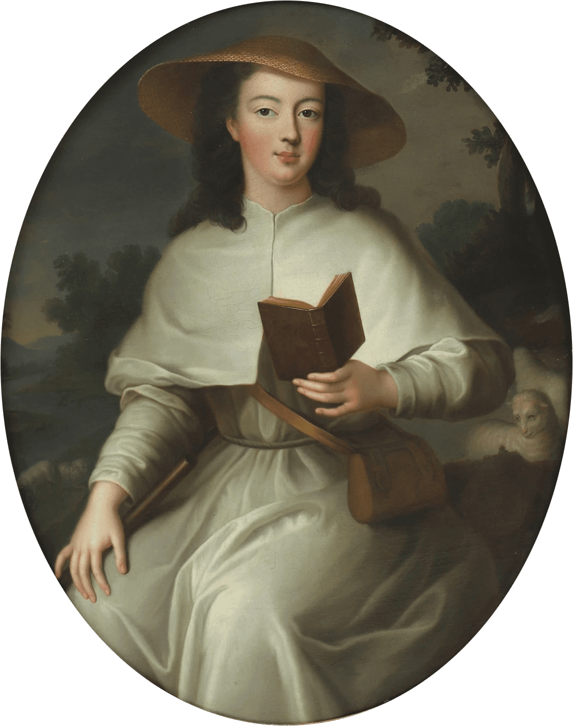 A portrait of a lady with a straw hat, 18th century, by a follower of Pierre Gobert. Oil on canvas. (Public Domain)