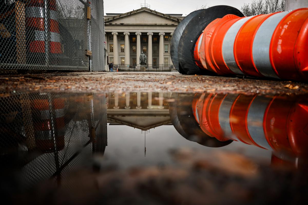The U.S. Treasury building in Washington on March 13, 2023. The Treasury joined other government financial institutions to bail out Silicon Valley Bank's account holders after it collapsed. (Chip Somodevilla/Getty Images)