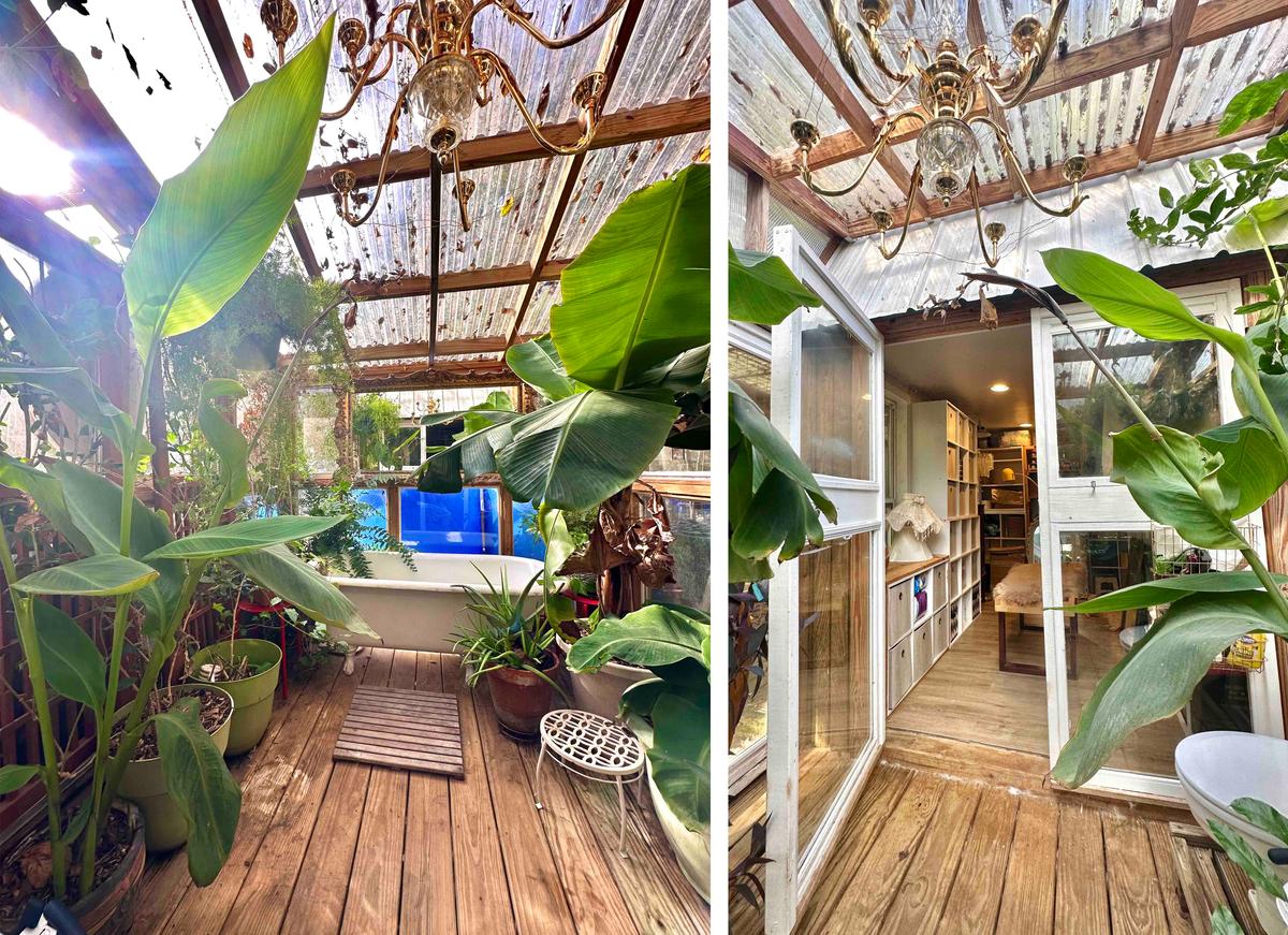 The bathroom greenhouse of Mr. Kernohan and Fin’s off-grid cabin home. (SWNS)