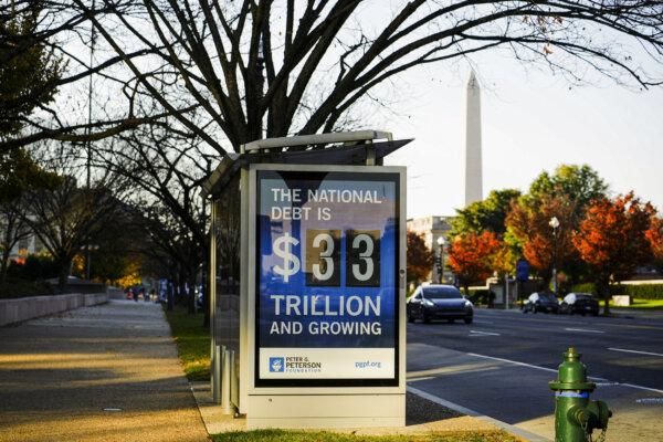 The National Debt Clock in Washington, on Nov. 13, 2023. (Madalina Vasiliu/The Epoch Times)