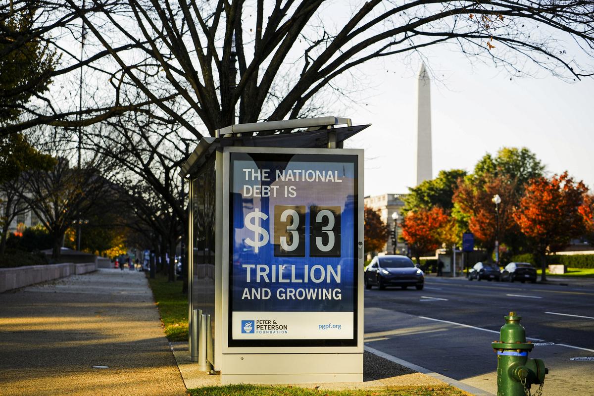 The National Debt Clock in Washington on Nov. 13, 2023.(Madalina Vasiliu/The Epoch Times)