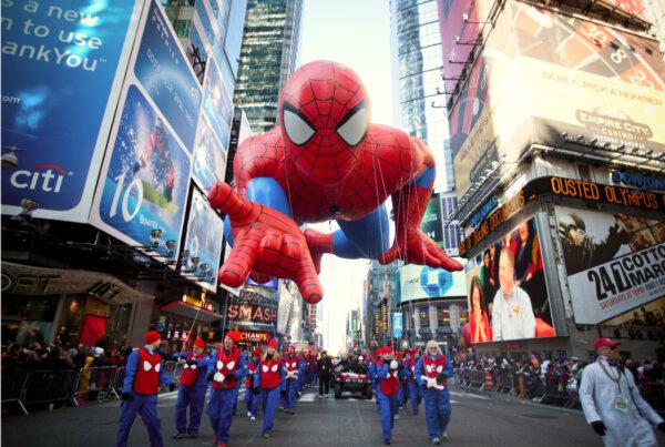 The Spiderman balloon makes its way through Times Square in the Macy's Thanksgiving Day parade on Nov. 24, 2011. (Michael Nagle/Getty Images)