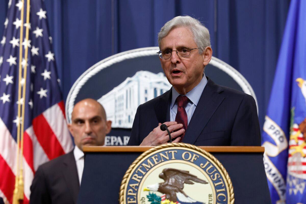 Attorney General Merrick Garland speaks at a news conference at the Department of Justice Building in Washington, on Nov. 21, 2023. (Anna Moneymaker/Getty Images)