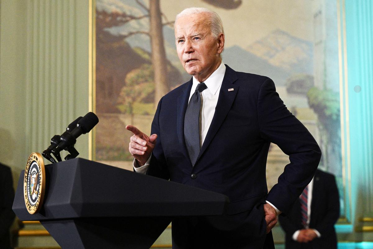 U.S. President Joe Biden speaks during a press conference after meeting with Chinese President Xi Jinping during the Asia-Pacific Economic Cooperation summit in Woodside, Calif., on Nov. 15, 2023. (BRENDAN SMIALOWSKI/AFP via Getty Images)