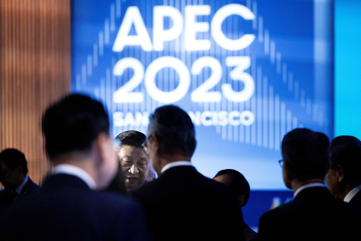 China's President Xi Jinping arrives for a meeting of economic leaders on the last day of the Asia-Pacific Economic Cooperation summit in San Francisco on Nov. 17, 2023. (BRENDAN SMIALOWSKI/AFP via Getty Images)