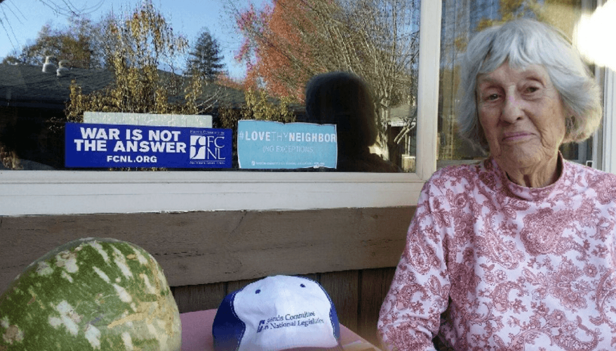 Ruth Paine in front of her apartment at the Friend’s House in Santa Rosa, Calif., on Nov. 22, 2022. (Courtesy of Orlean Koehle)