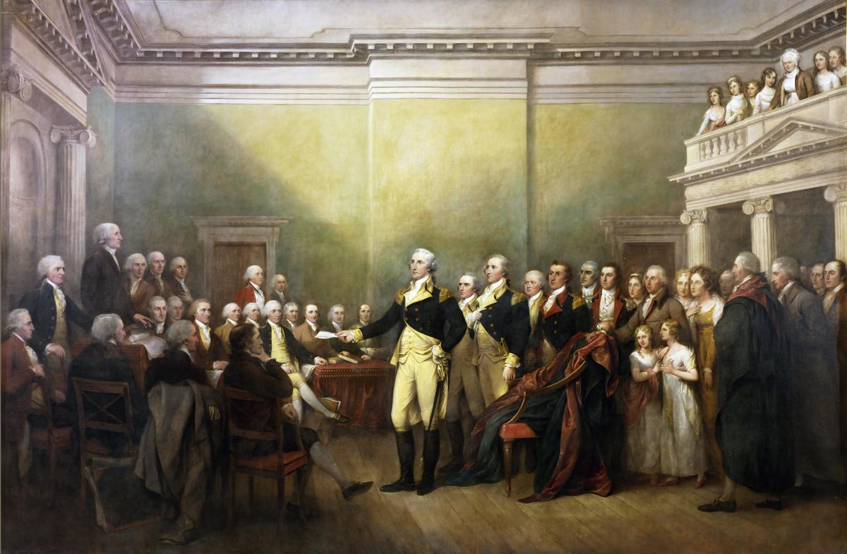 “General George Washington Resigning His Commission” by John Trumbull, 1824. Oil on canvas. (Public Domain)