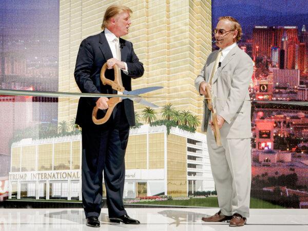 Chairman and President of the Trump Organization Donald Trump (L) and Phil Ruffin, owner of the New Frontier Hotel and Casino, at a ceremonial groundbreaking for the Trump International Hotel & Tower Las Vegas in Las Vegas on July 12, 2005. (Ethan Miller/Getty Images)