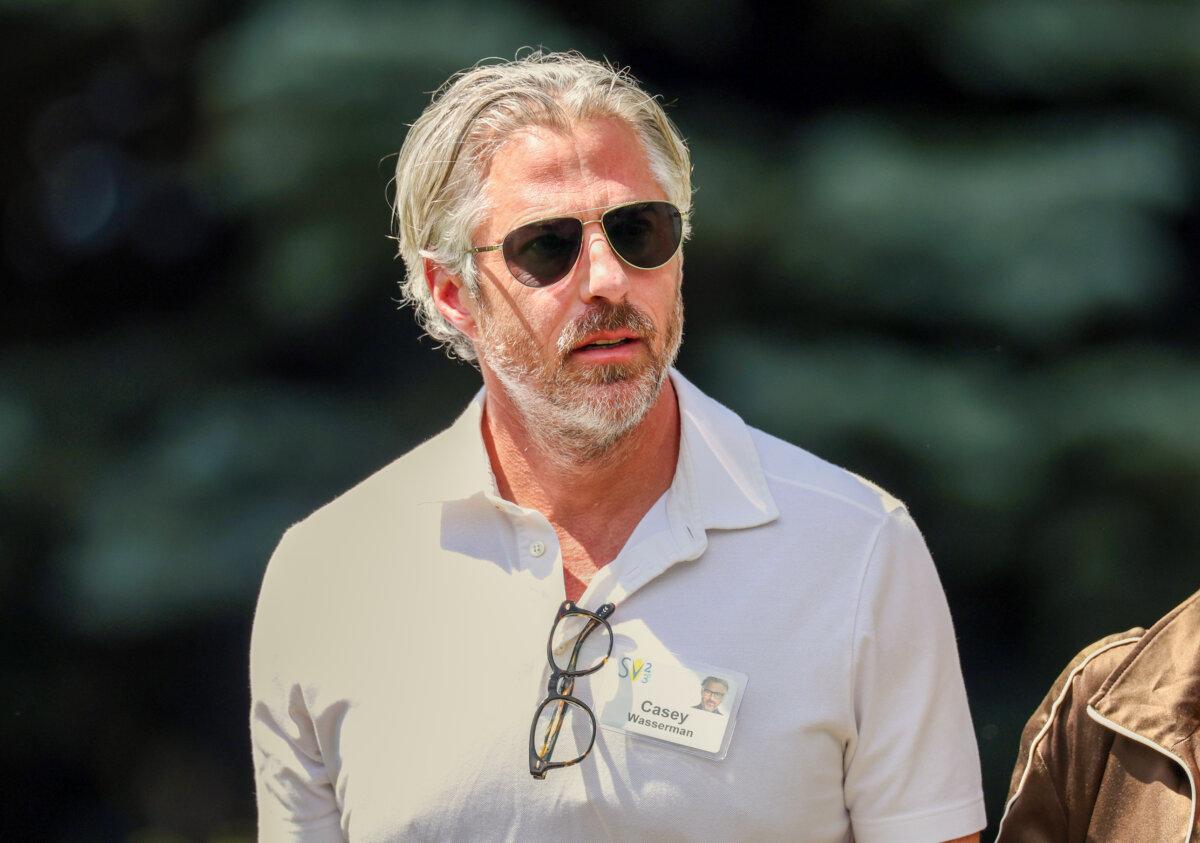Casey Wasserman, chair of the Wasserman Media Group, at the Sun Valley Conference in Sun Valley, Idaho, on July 13, 2023. Wasserman, a lifelong Los Angeles resident, will help fire victims rebuild as part of the newly formed LA Rises organization. (Kevin Dietsch/Getty Images)