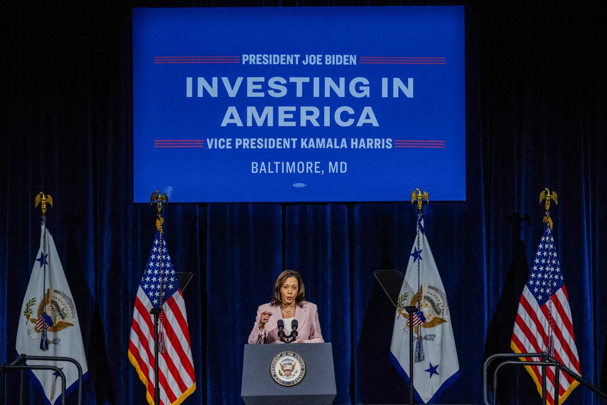 Vice President Kamala Harris speaks at Coppin State University in Baltimore, Md., on July 14, 2023. (Saul Loeb/AFP via Getty Images)