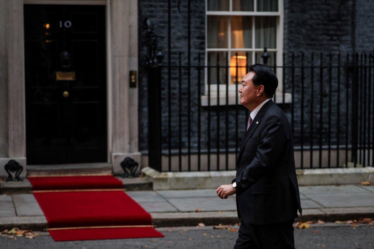 South Korea's President Yoon Suk Yeol arrives at 10 Downing Street in London, U.K. on Nov. 22, 2023. (Adrian Dennis/AFP via Getty Images)
