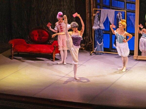 The stepsisters dance, in a scene from "Cinderella." (World Ballet)