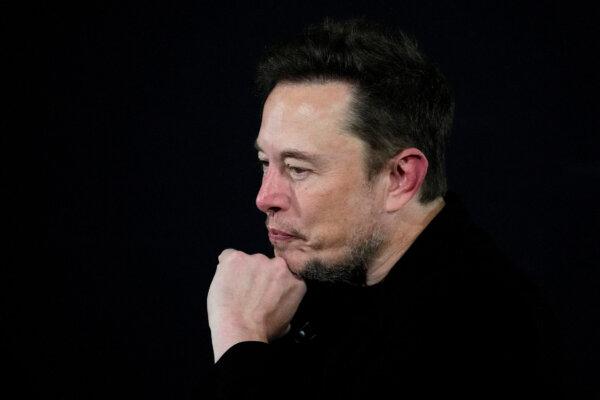 Tesla and SpaceX's CEO Elon Musk pauses during an in-conversation event with British Prime Minister Rishi Sunak in London on Nov. 2, 2023. (Kirsty Wigglesworth/Pool via Reuters)