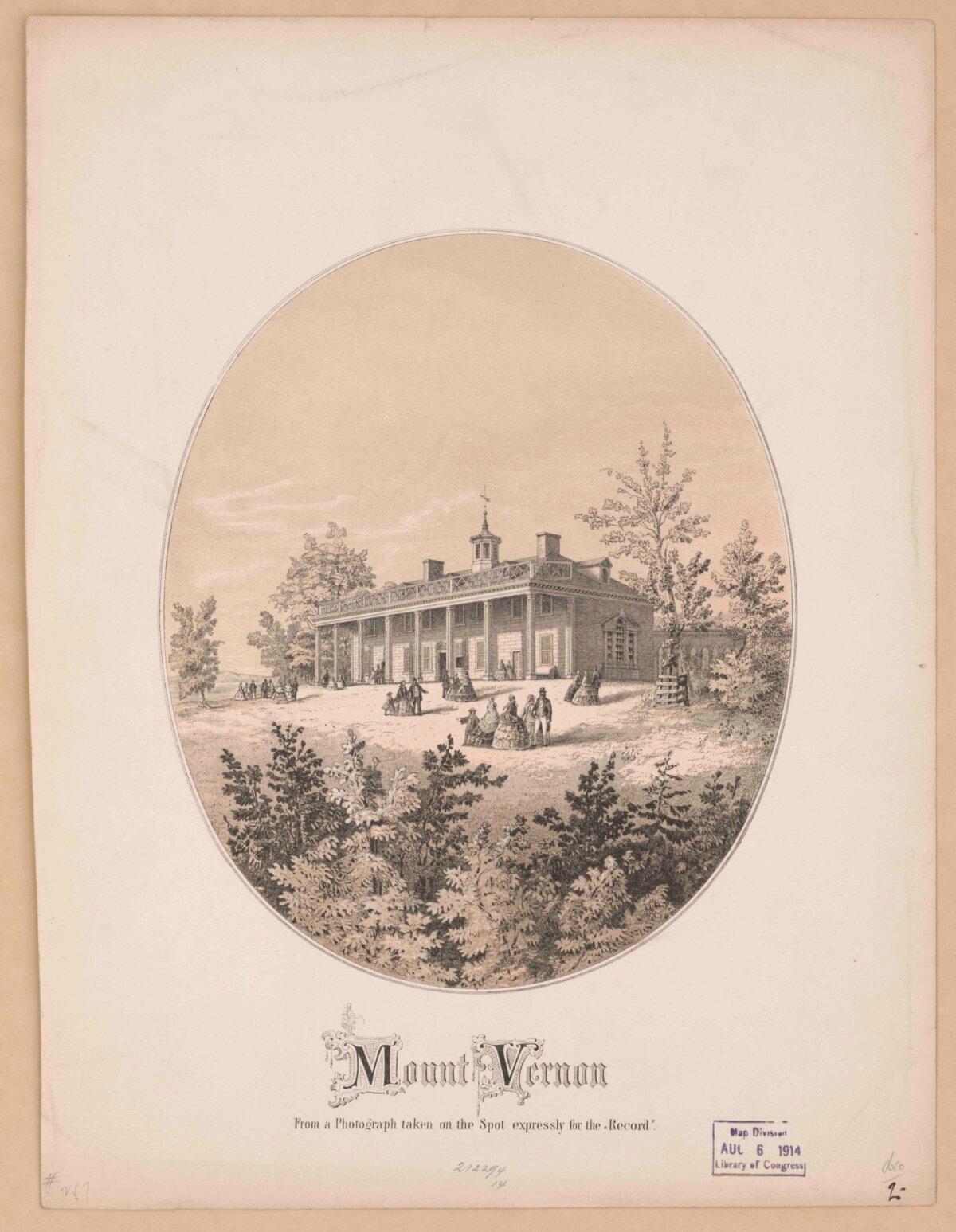 An engraving of Mount Vernon from a photograph, between 1880 and 1913. Library of Congress. (Public Domain)