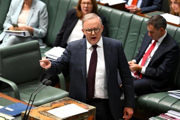 Australian Prime Minister Anthony Albanese speaks during Question Time in the House of Representatives at Parliament House in Canberra on Nov. 27, 2023. (AAP Image/Lukas Coch)
