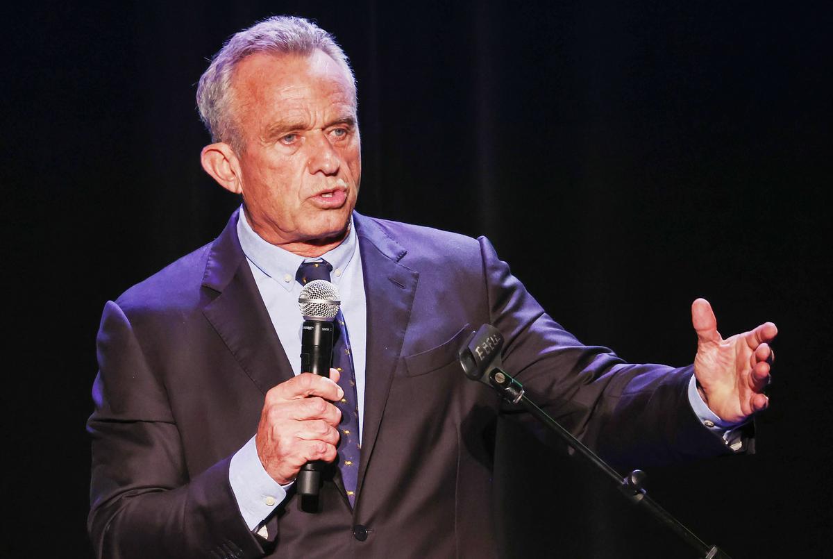 Independent presidential candidate Robert F. Kennedy Jr. speaks at a Hispanic Heritage Month event at the Wilshire Ebell Theatre in Los Angeles on Sept. 15, 2023. (Mario Tama/Getty Images)