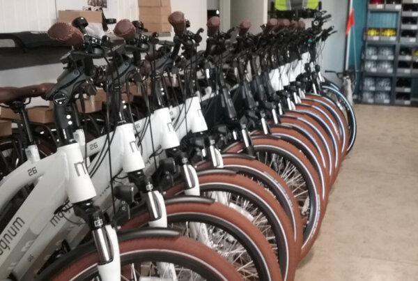 A selection of electric bicycles at E-Bikes of Holmes County in Ohio. (Courtesy of David Mullett)