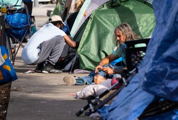 Homeless people in Santa Monica, Calif., on Nov. 27, 2023. (John Fredricks/The Epoch Times)