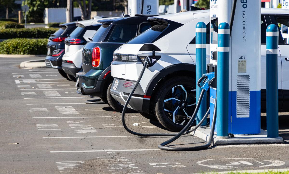 An electric vehicle charging station in Irvine, Calif., on Nov. 28, 2023. (John Fredricks/The Epoch Times)