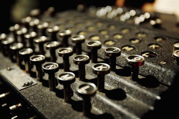 The Enigma coding machine that was used by the Germans in WWII on display at Bletchley Park National Code Centre in Bletchley, England, on Nov. 25, 2004. (Ian Waldie/Getty Images)