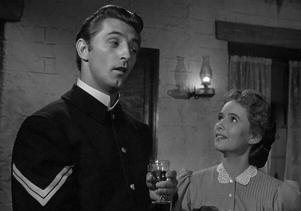 Jeb Rand (Robert Mitchum) returns to his small town as a war hero who plans to marry Thor Callum (Teresa Wright), in “Pursued” (Warner Bros)