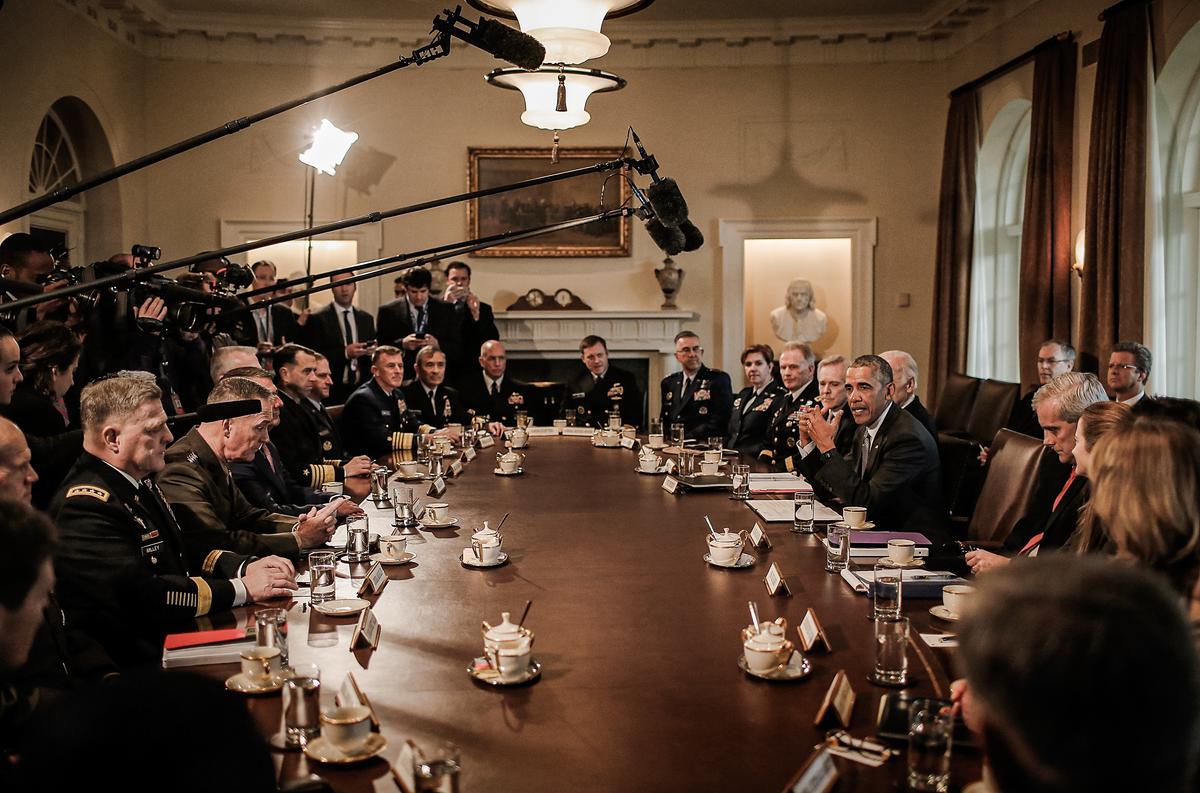 President Barack Obama and Vice President Joe Biden meet with commanders and members of the joint chiefs of staff in the White House in Washington on Jan. 4, 2017. (Win McNamee/Getty Images)
