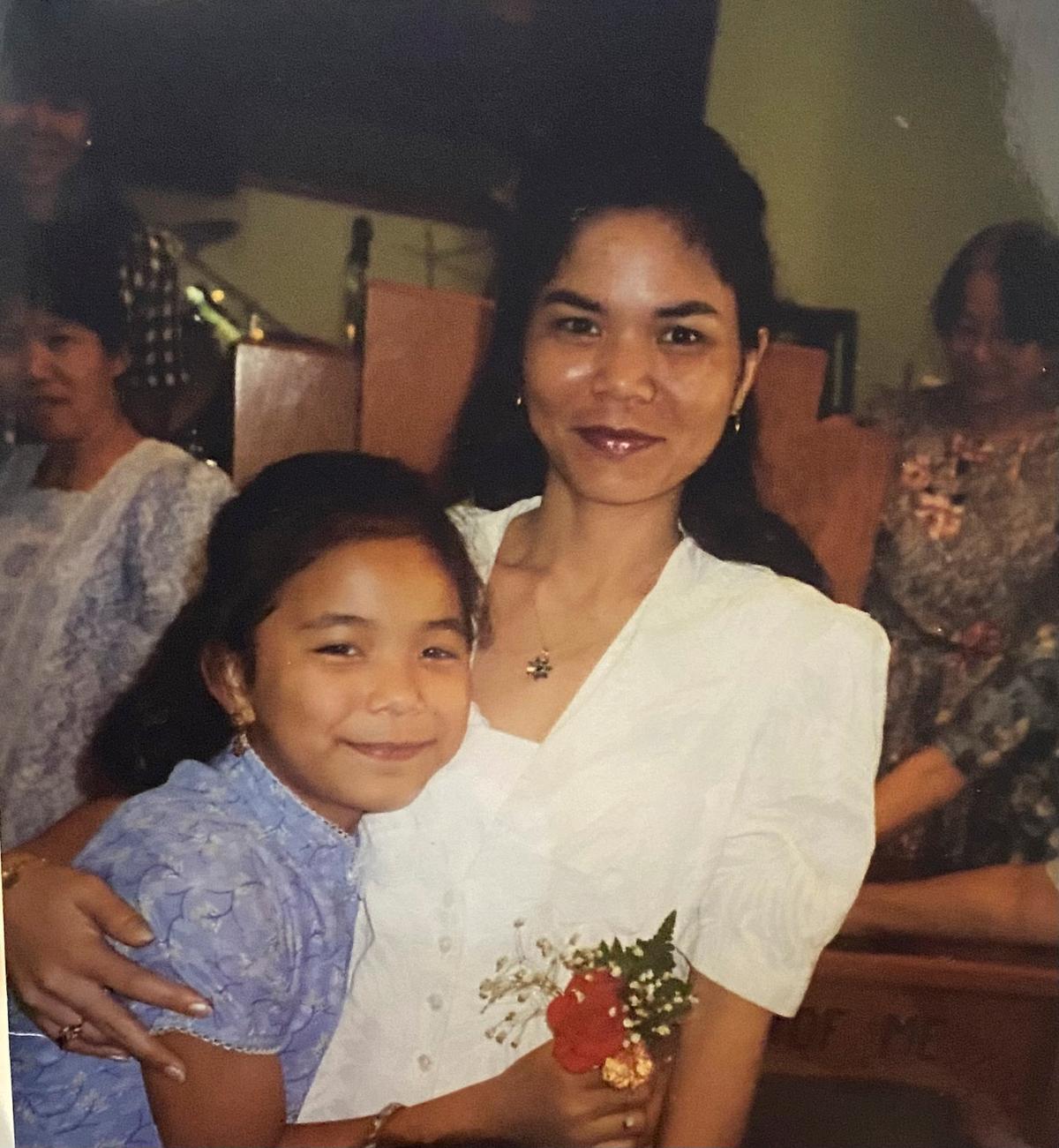 Mrs. Shanley, aged 10, and her mom at church on Mother’s Day. (Courtesy of Debora Shanley)