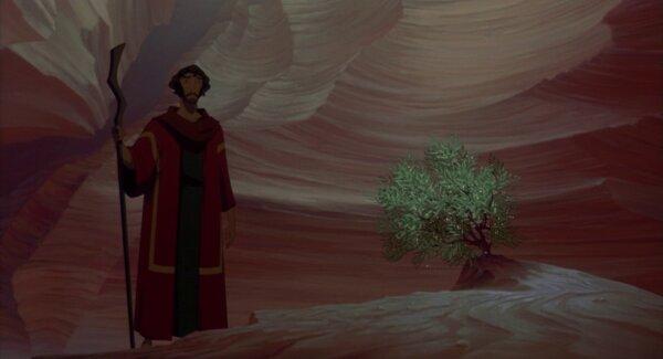 Moses (Val Kilmer) approaches a bush, in “The Prince of Egypt.” (DreamWorks Pictures)