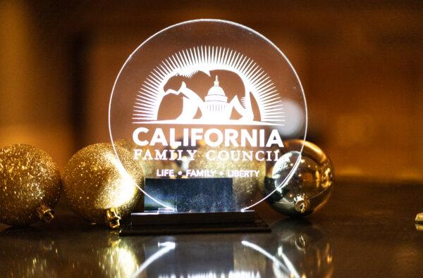 A logo for the California Family Council sits on display in Costa Mesa, Calif., on Nov. 30 2023. (John Fredricks/The Epoch Times)