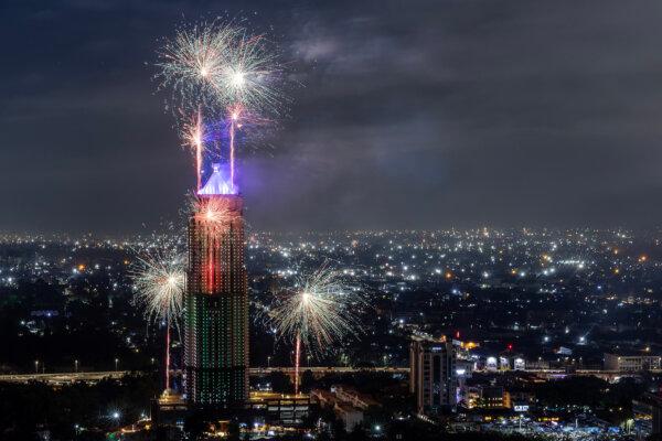 Fireworks explode over the city skyline during the New Year's Eve celebrations in Nairobi on Jan. 1, 2024. (LUIS TATO / AFP)