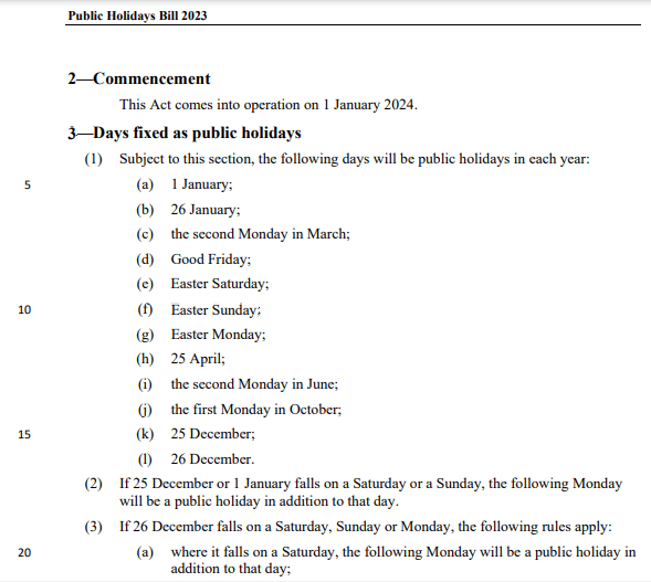 An extract from the Public Holidays Bill 2023 (<a href="https://www.legislation.sa.gov.au/__legislation/lz/b/current/public%20holidays%20bill%202023/c_as%20received%20in%20ha/public%20holidays%20bill%202023.un.pdf">pdf</a>)