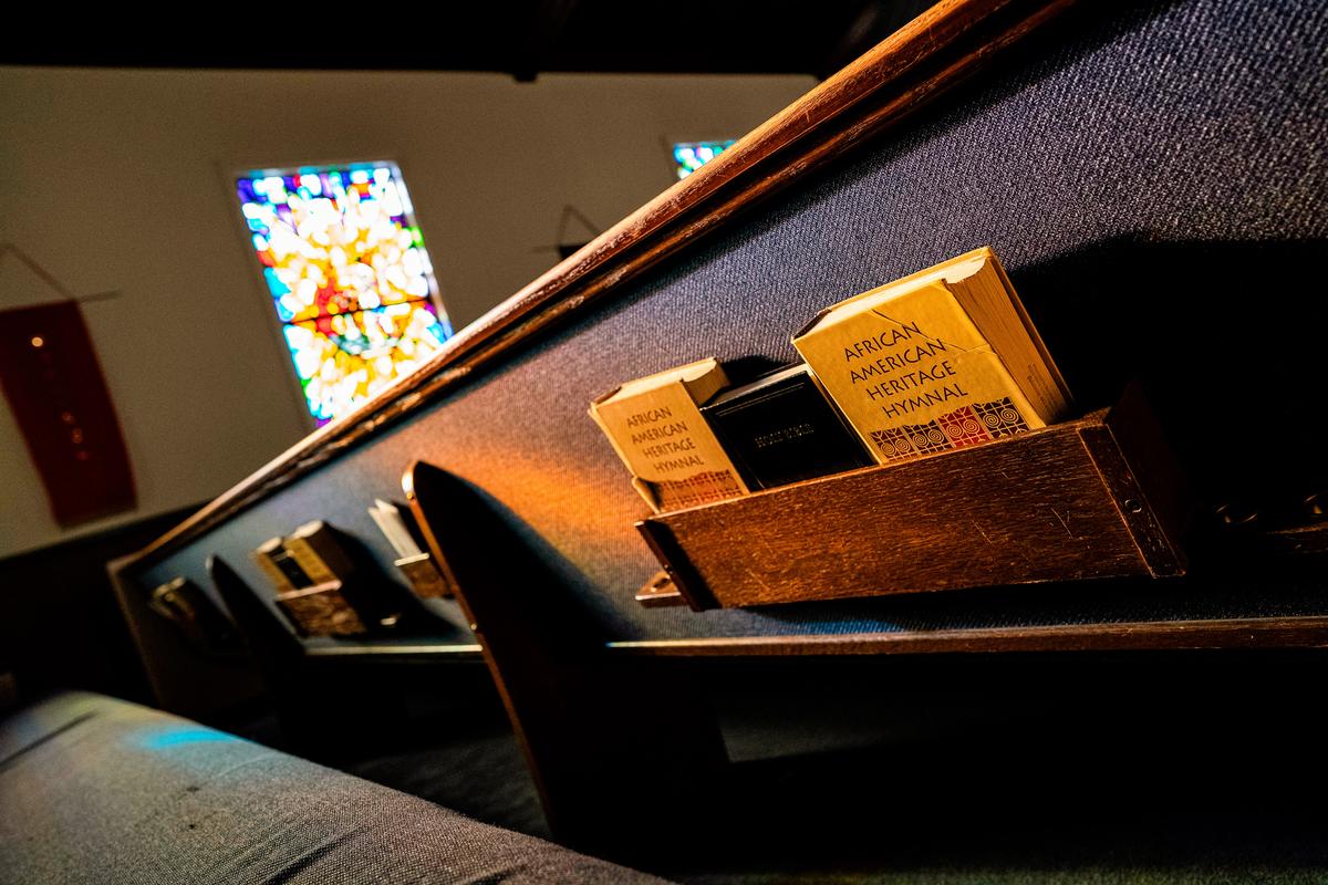 A pew sits empty before an Easter Sunday morning services at The Friendship Baptist Church in Baltimore, Md., on April 12, 2020. (Alex Edelman/AFP via Getty Images)