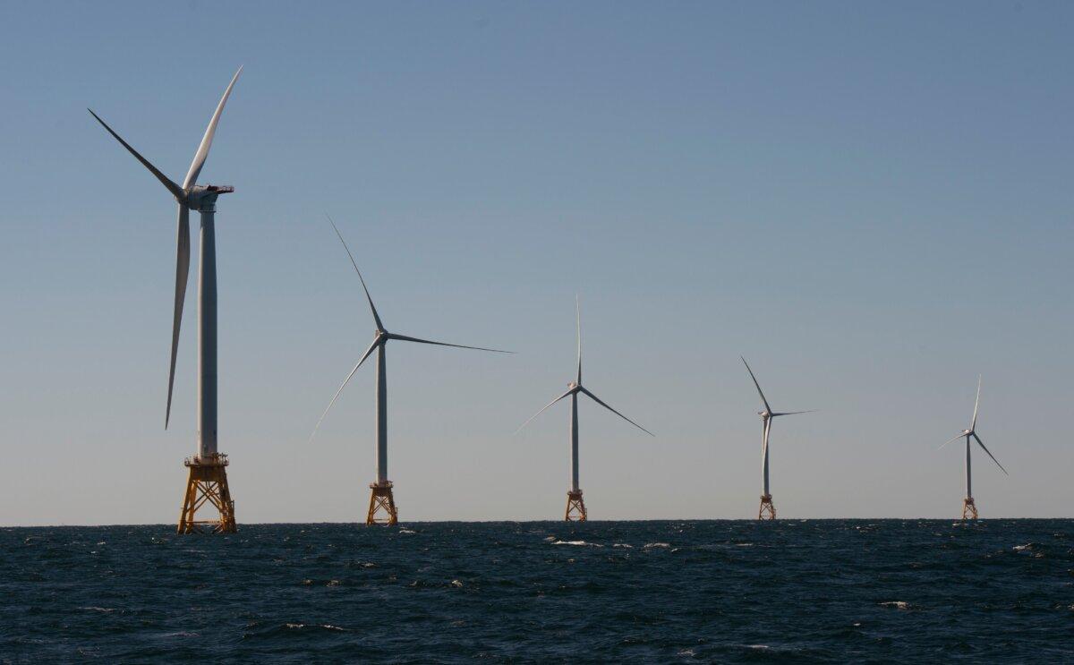 Block Island Wind Farm wind turbines tower over the water off Block Island, R.I., in October 2016. (Don Emmert/AFP via Getty Images)
