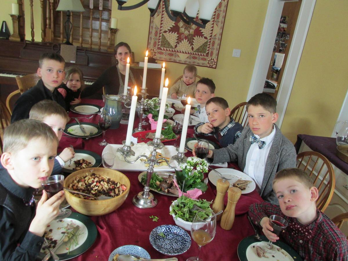 The family shares the Seder Supper on Holy Thursday in 2020. (Courtesy of Ryan Topping)