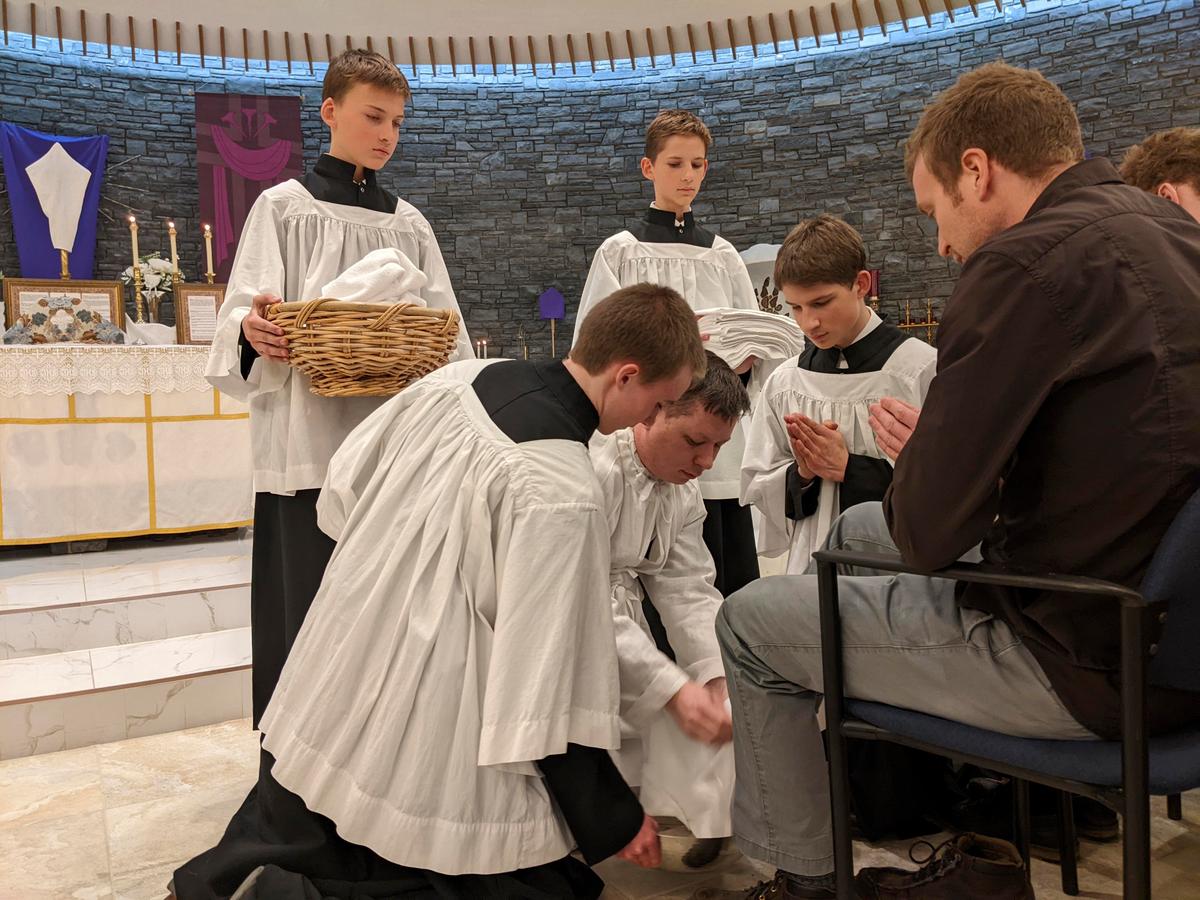The traditional feet-washing on Holy Thursday in 2022. (Courtesy of Ryan Topping)