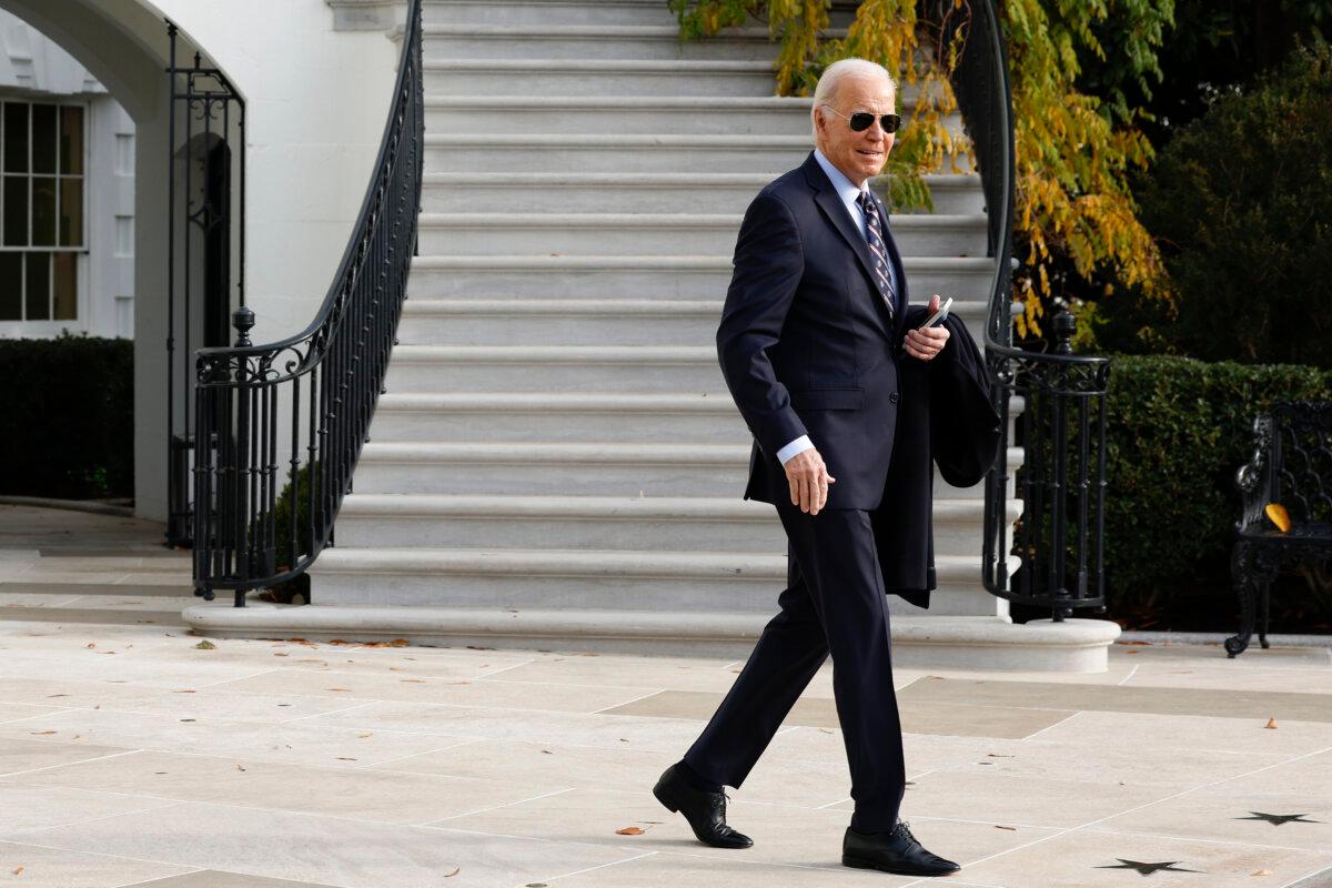 President Joe Biden walks to the South Lawn before boarding Marine One and departing the White House in Washington, on Dec. 05, 2023. (Anna Moneymaker/Getty Images)