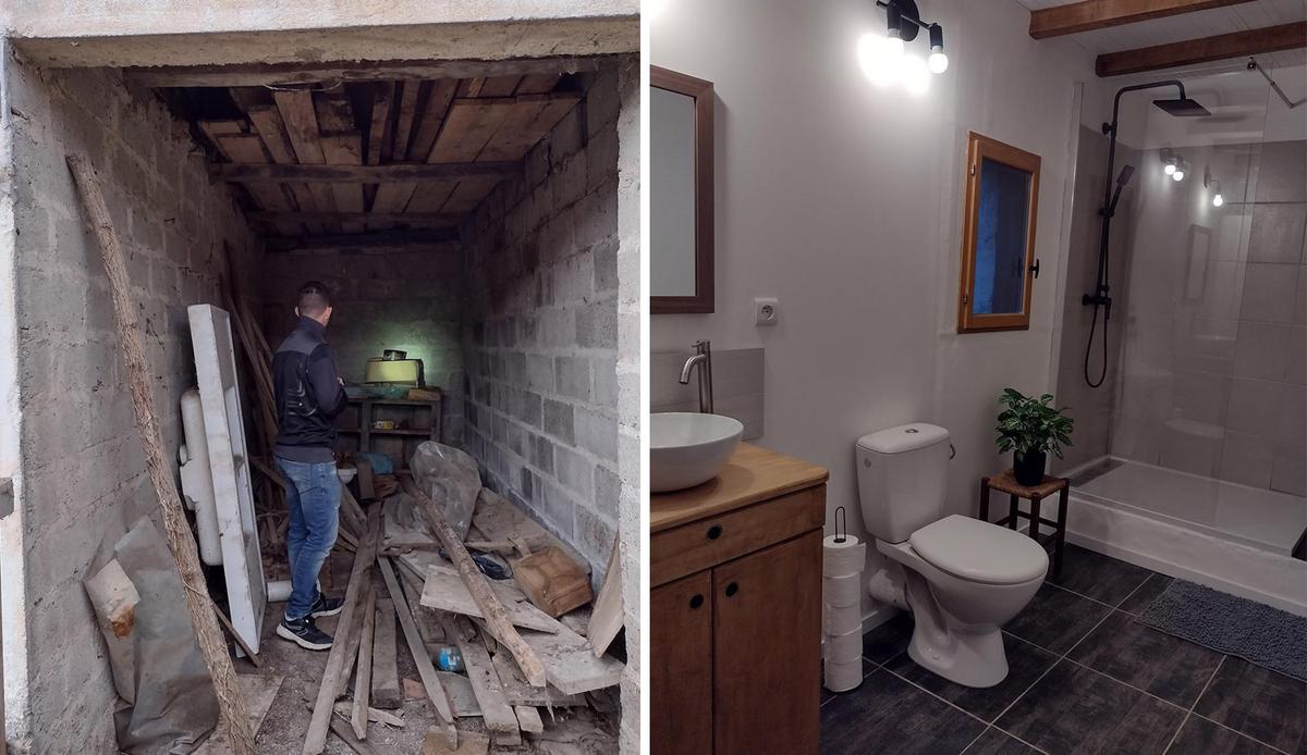 The bathroom before and after the renovation. (Courtesy of <a href="https://www.youtube.com/@Diego_Leon">Diego León</a>)