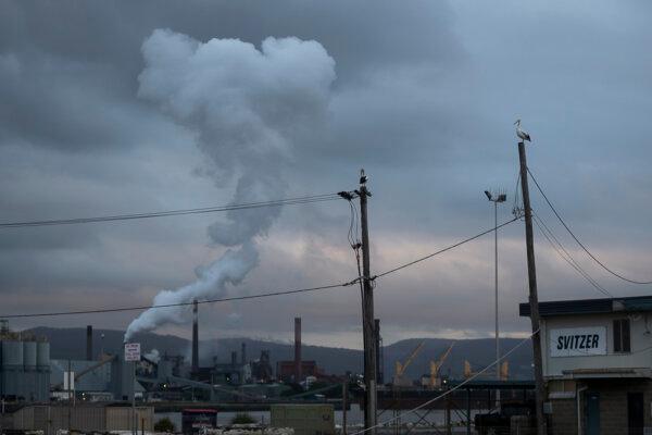 A general view of smoke rising from the steelworks in Wollongong, Australia, on Feb. 1, 2021. (Brook Mitchell/Getty Images)