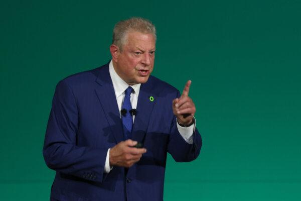 Al Gore, environmentalist and former vice president of the United States, presents the Climate TRACE global greenhouse gases emissions database on day four of the UNFCCC COP28 Climate Conference in Dubai, United Arab Emirates, on Dec. 3, 2023. (Sean Gallup/Getty Images)