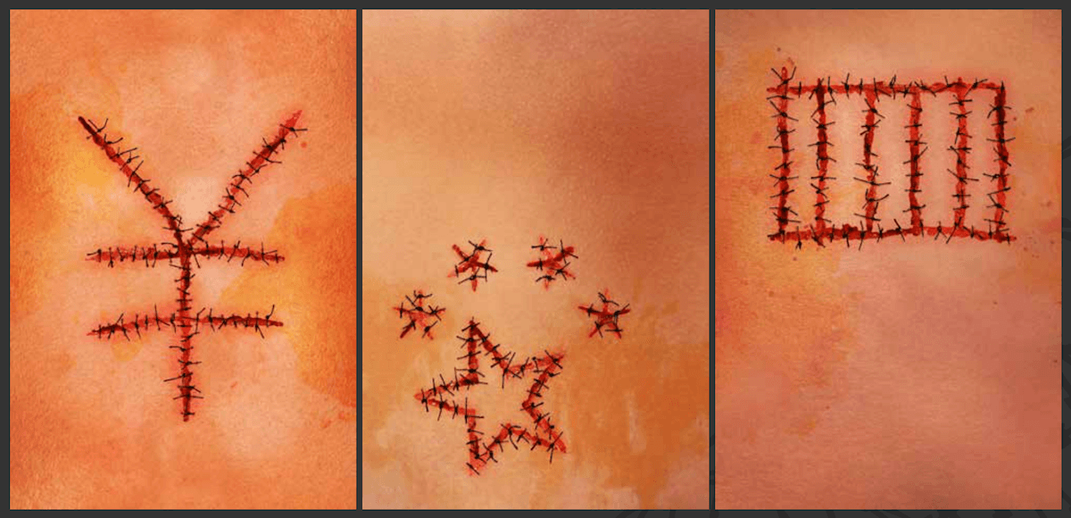 The three-part art design series titled "Red Scars" won the Gold Award at the "2020 Poster Design Contest to Stop Forced Organ Harvesting in China." (Courtesy of the Taiwan Association for International Care of Organ Transplants)