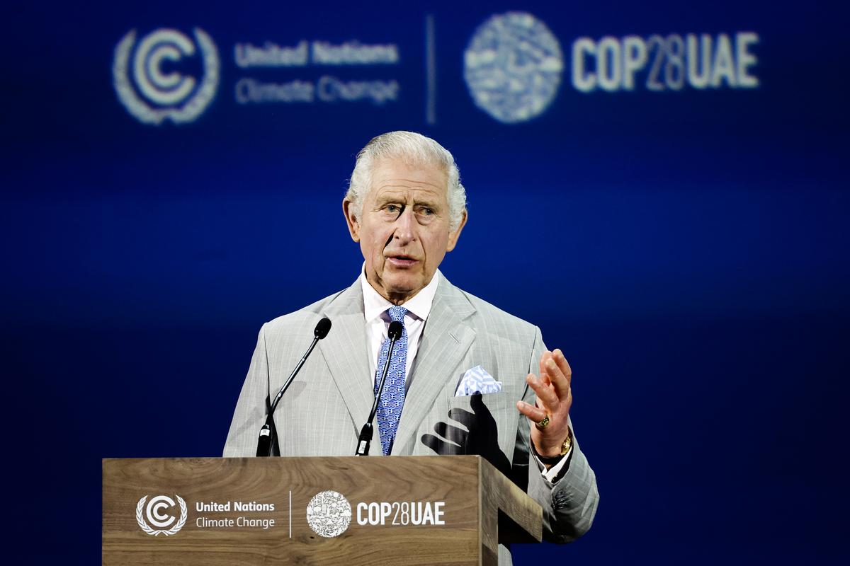 King Charles III delivers an address at the opening ceremony of the World Climate Action Summit during COP28 in Dubai, United Arab Emirates, on Dec. 1, 2023. (Chris Jackson/Getty Images)