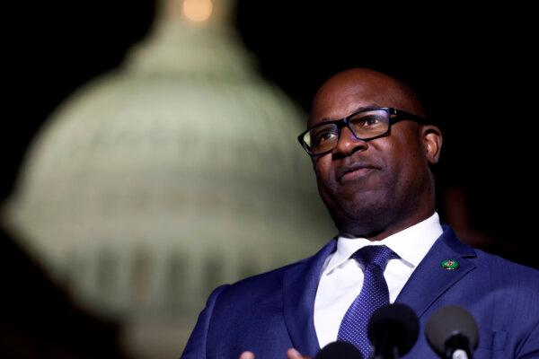 Rep. Jamaal Bowman (D-N.Y.) speaks at a news conference calling for a ceasefire in Gaza outside the U.S. Capitol building in Washington on Nov. 13, 2023. (Anna Moneymaker/Getty Images)