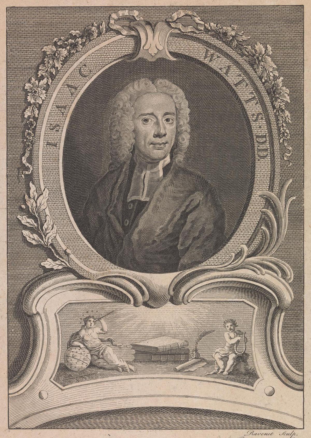A portrait of Isaac Watts, 18th century, by Simon François Ravenet. Stipple and line engraving. Yale Center for British Art, New Haven, Conn. (Public Domain)