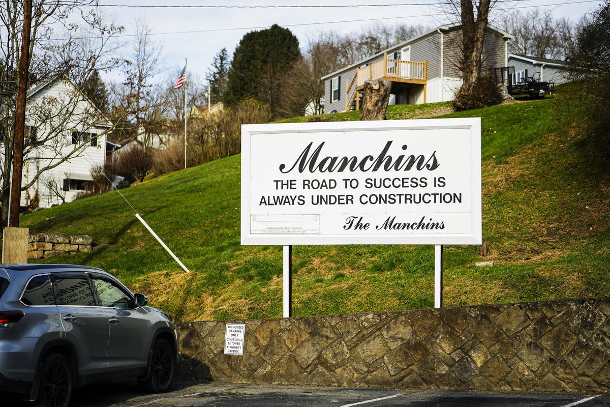 A sign bearing the Manchin family name in Farmington, WV, on Nov. 30, 2023. (Madalina Vasiliu/The Epoch Times)