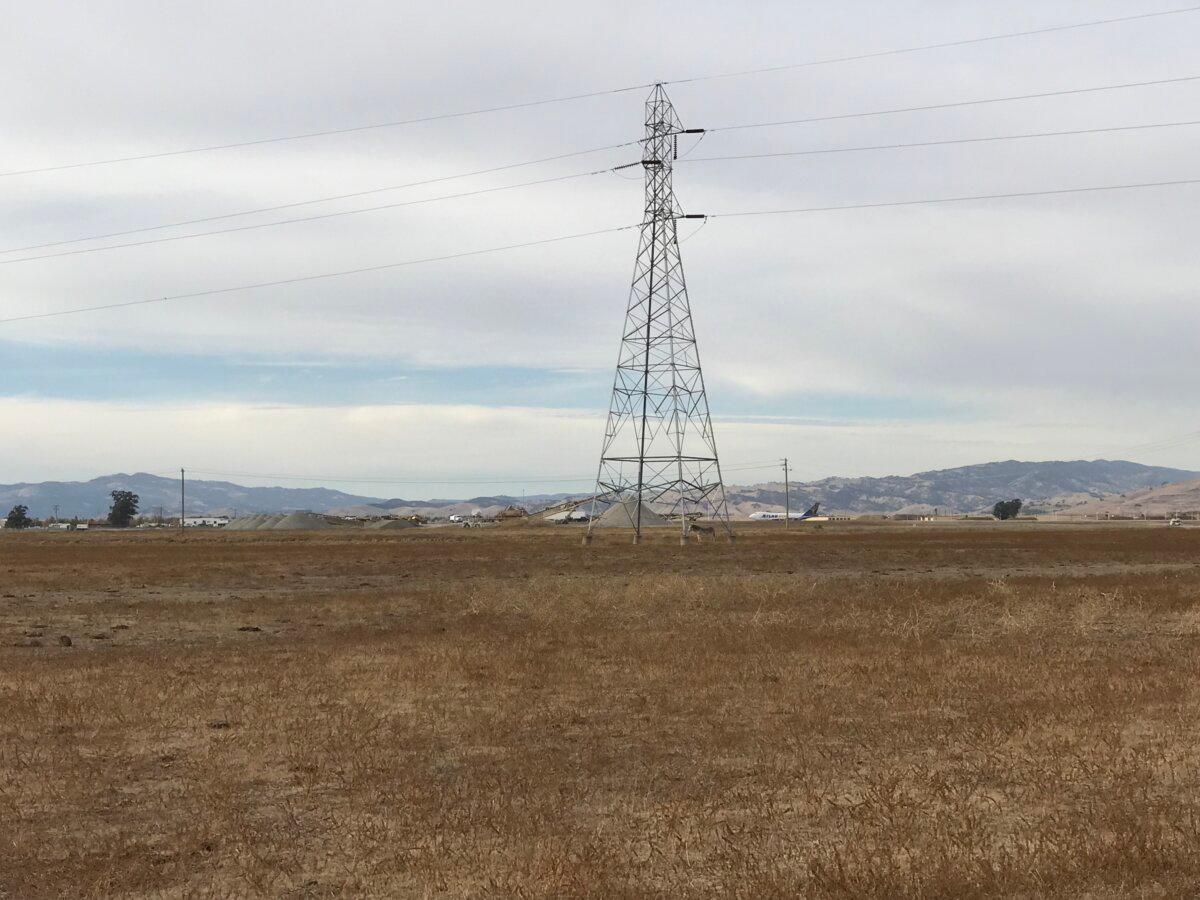Land adjacent to Travis Air Force Base in Solano County, Calif., on Nov. 9, 2023. (Helen Billings/The Epoch Times)