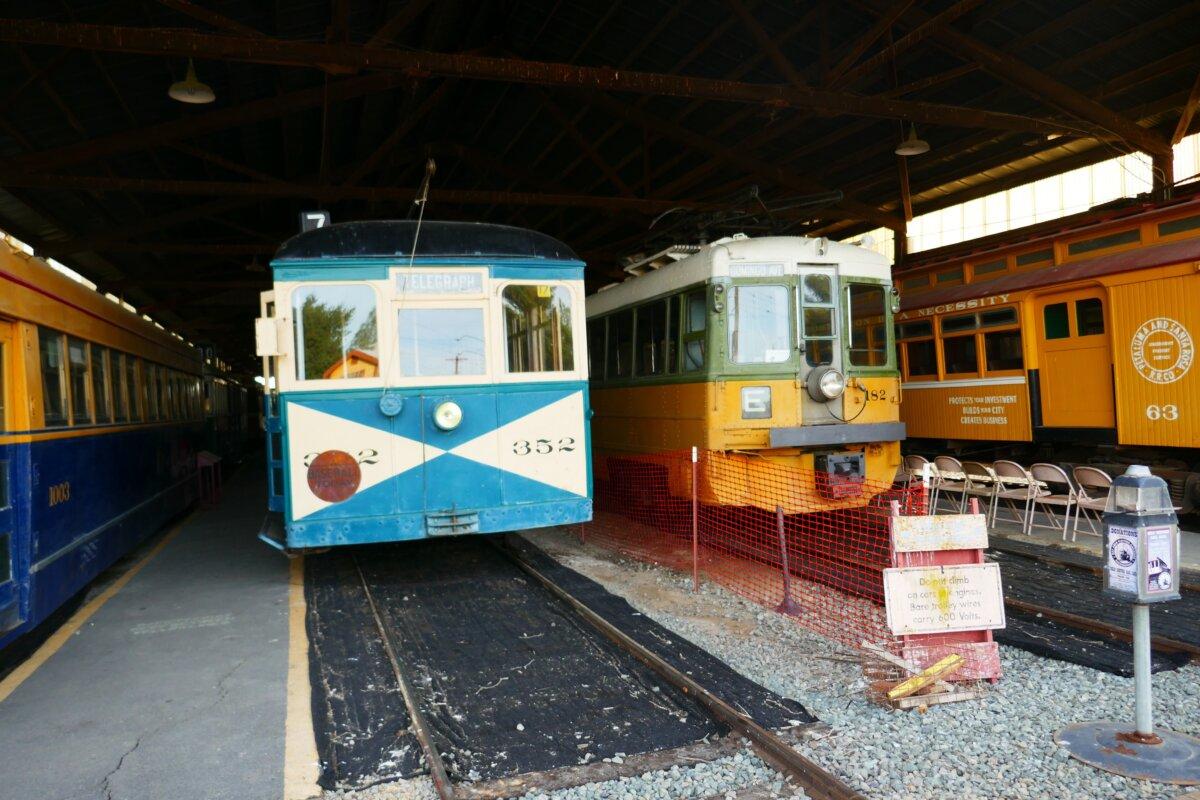Trains on display at the Western Railway Museum in Suisun City, Calif. on Nov. 21st, 2023. The museum owns land adjacent to parcels purchased by Flannery Associates. (Steve Ispas/The Epoch Times)